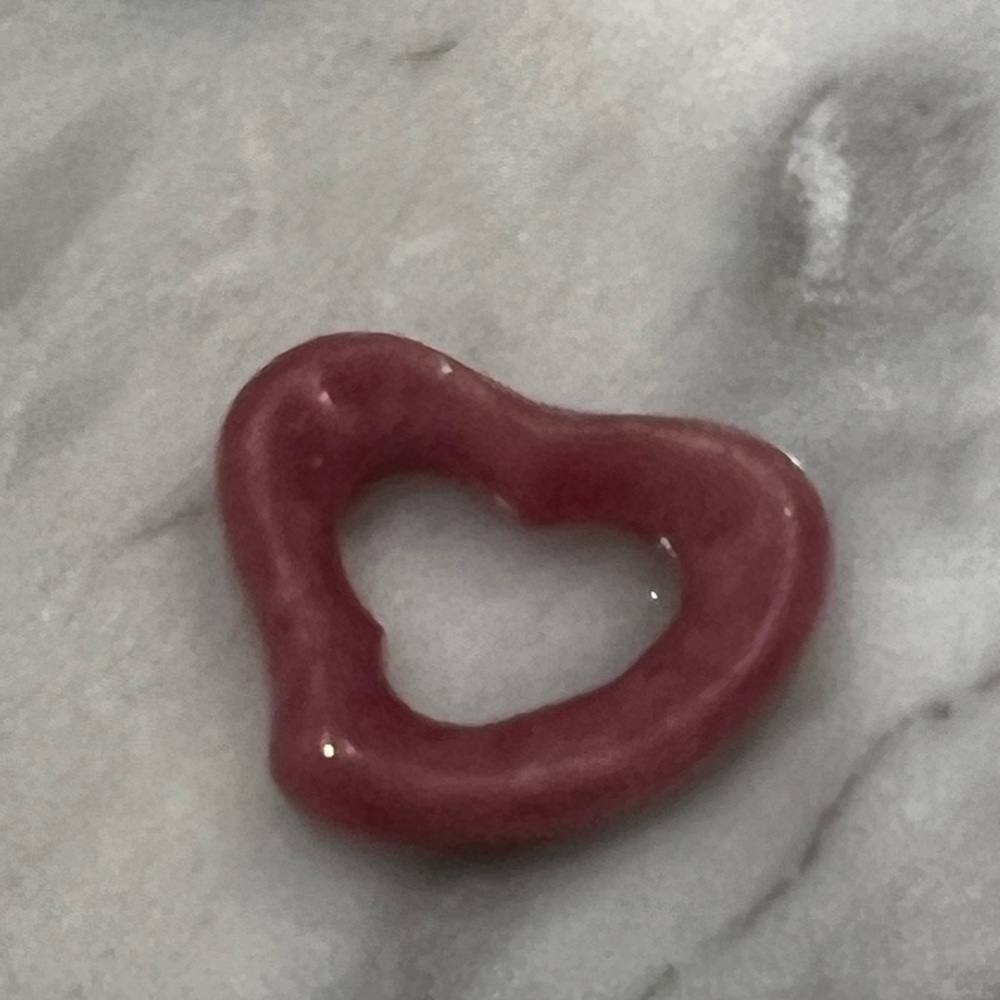Tiffany Elsa Peretti vintage pink Rhodonite open heart pendant.